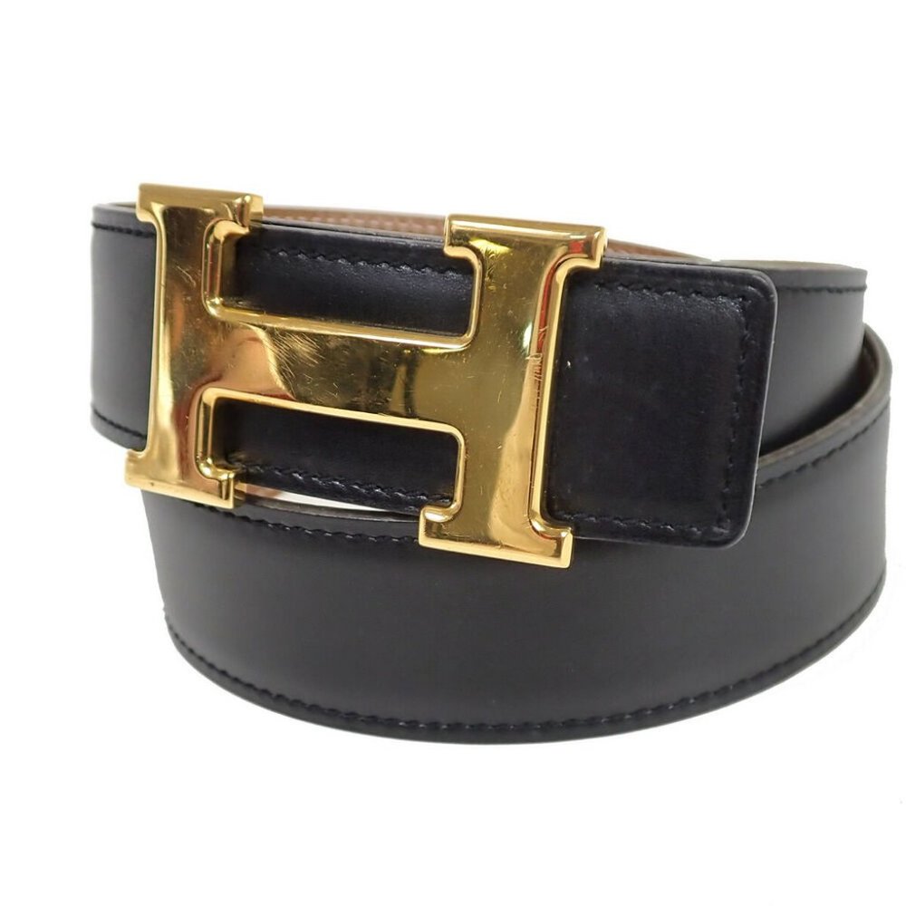 HERMES Constance H Buckle Reverse Belt Leather Black Brown France #70 81BW148